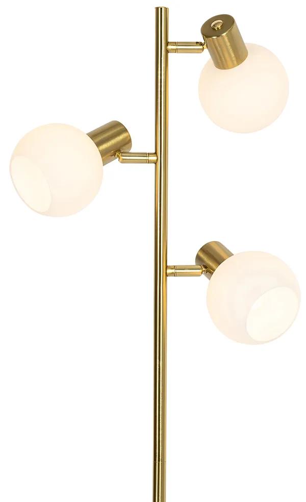 Vloerlamp goud met opaal glas 3-lichts verstelbaar - Anouk Art Deco E14 Binnenverlichting Lamp