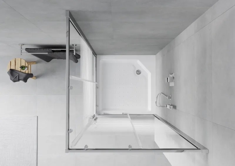 Mexen Rio vierkante douchecabine 90 x 90 cm, witte strepen, chroom + douchebak, wit - 860-090-090-01-20-4510