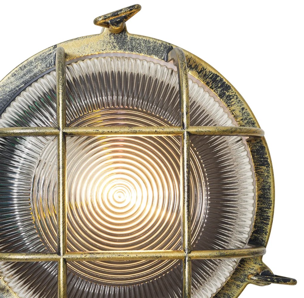 Buiten wand- en plafondlamp antiek goud rond IP44 - Noutica Industriele / Industrie / Industrial E27 IP44 Buitenverlichting