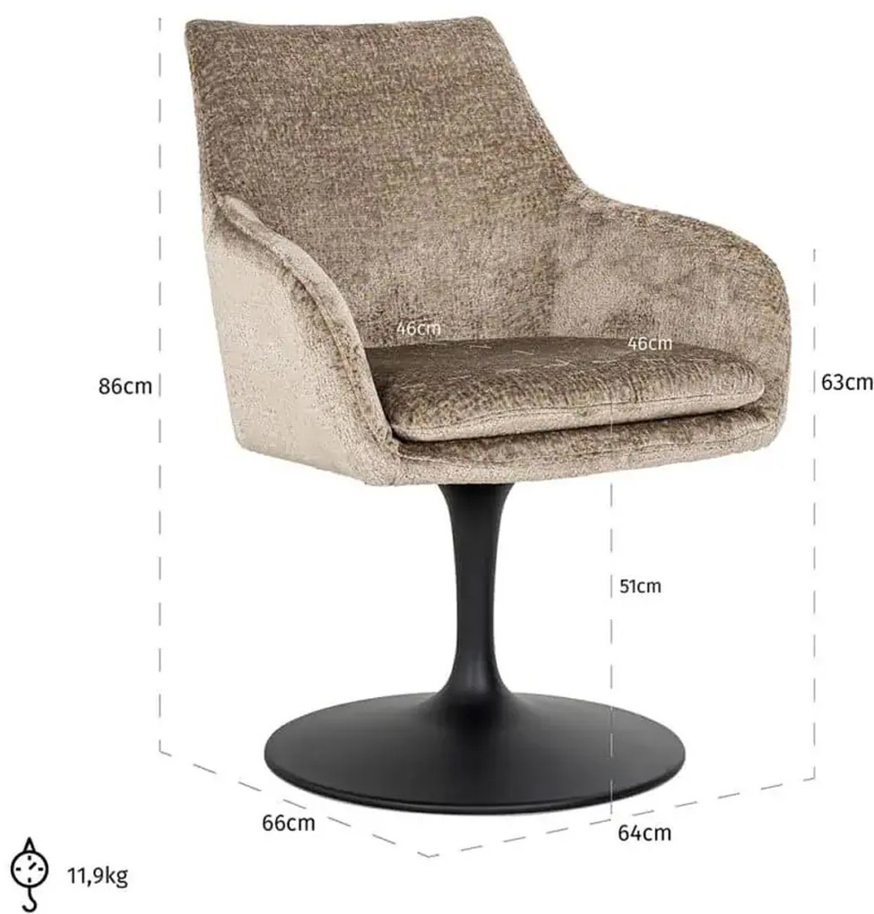 Richmond Interiors Marlon Eetkamerstoel Met Ronde Trompet Voet Taupe Chenille