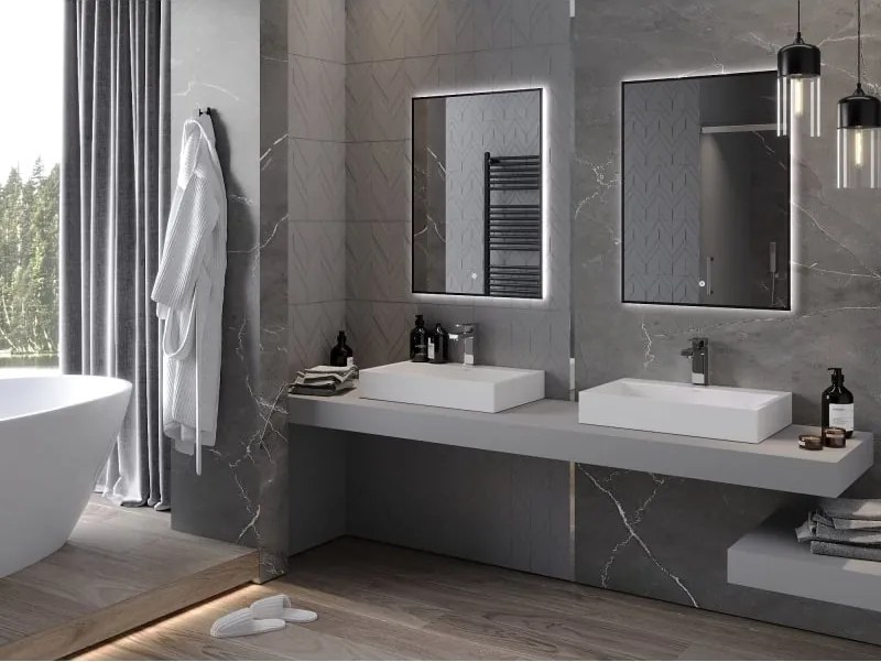 Mexen Erma verlicht badkamer spiegel 60 x 80 cm, LED 6000K, anti-condens, zwarte lijst - 9814-060-080-611-70