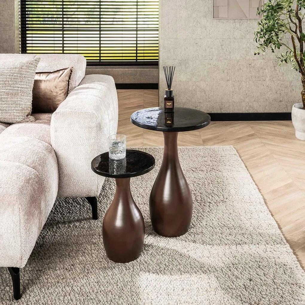 Ronde Bijzettafel Koperbruin Glas Klein - 30 X 30cm.