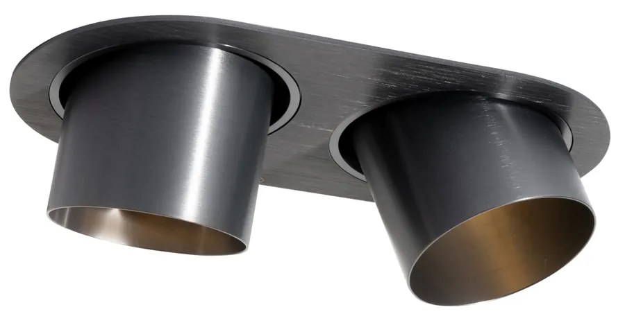 Afgeronde inbouwspot gunmetal GU10 70mm kantelbaar 2-lichts - Installa Modern GU10 ovaal Binnenverlichting Lamp