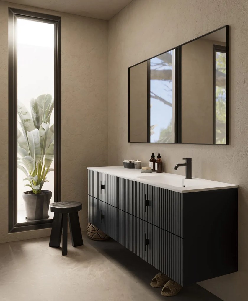 Muebles Avila badmeubel ribbelfront 160cm antraciet mat met wastafel rechts met kraangat