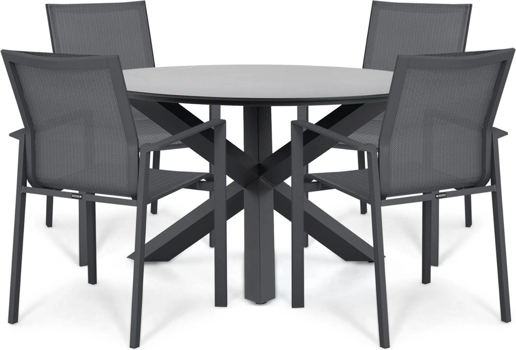Tuinset Ronde Tuintafel 4 personen 130 cm Aluminium Grijs  Lifestyle Garden Furniture Timo/Orino