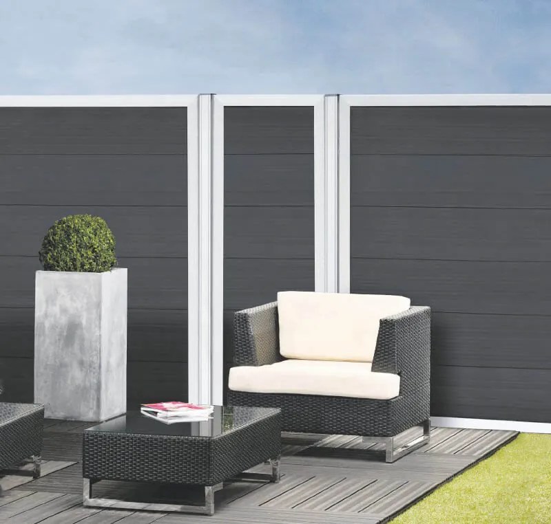 Zelfbouwset composiet Forte antraciet met blank aluminium kader (90 x 180 cm)