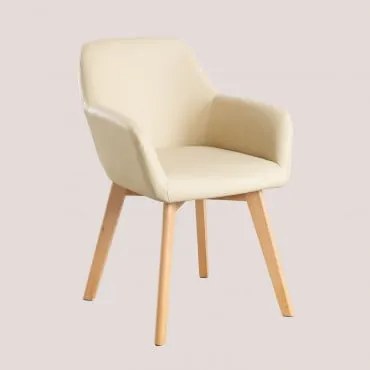 Kunstleren Eetkamerstoel Met Armleuningen Ervi Design Beige – Crème - Sklum