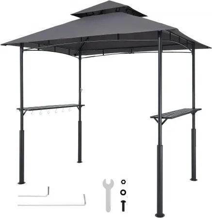 VEVOR BBQ Gazebo, 2430x1500x500 mm, grillluifel voor buitengrill, 2-laags BBQ Gazebo-luifel, tuingazebo met dubbel dak en versterkte steunpoten, voor terras, achtertuin en tuin