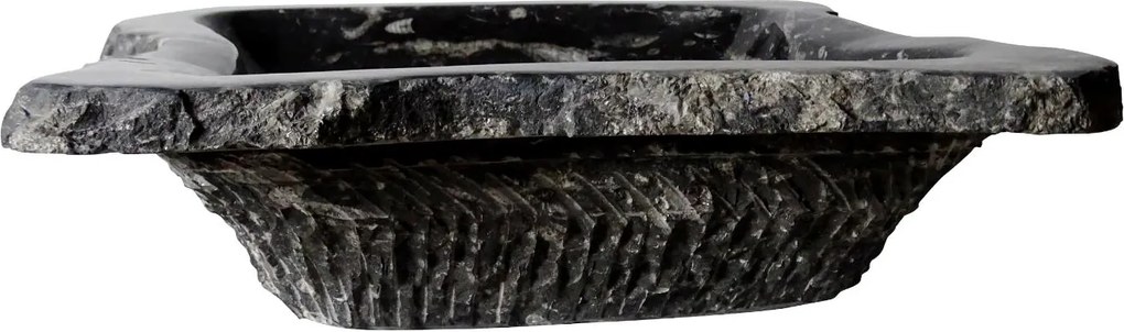 Zwart marmeren waskom | Eeuwenoud Orthoceras Fossiel | 44,5 x 47 x 15 cm