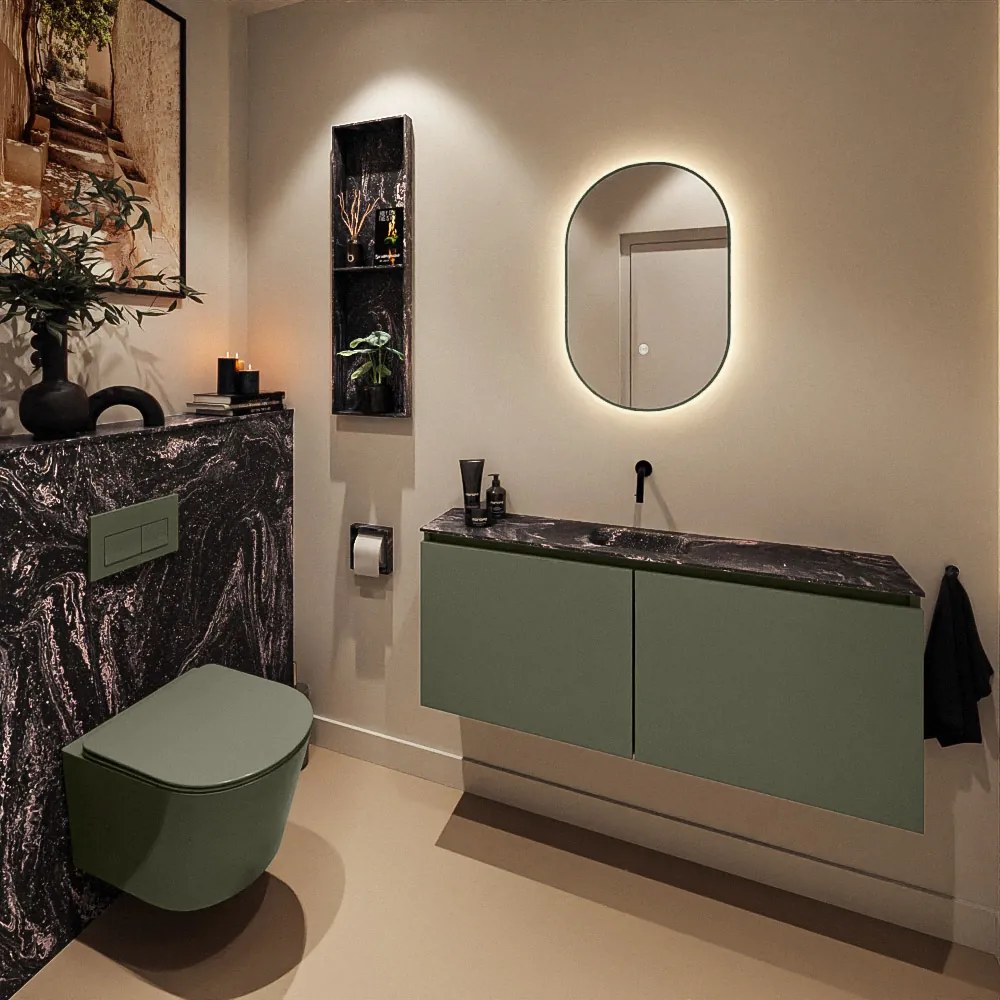 Mondiaz Ture DLux toiletmeubel 120cm army met wastafel lava midden zonder kraangat