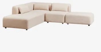 3-delige Modulaire Hoekbank Met Chaise Longue Links En Fogler Poef Chenille Crème Beige - Sklum