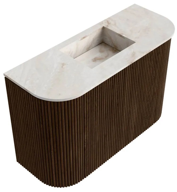 Mondiaz Joya DLux 65cm toiletmeubel ronding links/rechts walnut met wastafel faye midden zonder kraangat frappe