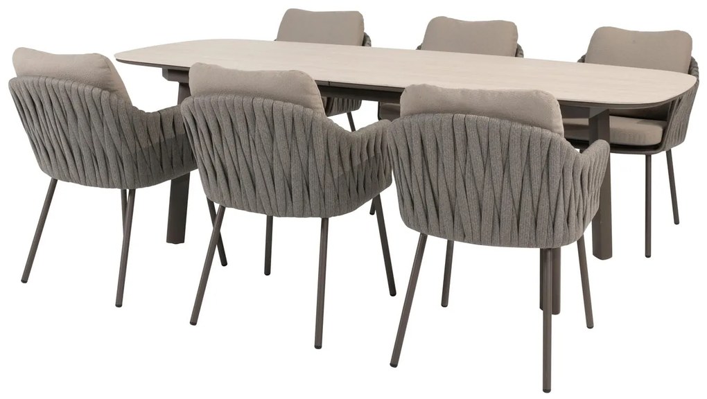 Taste by 4 Seasons Cannes tuinset terre met Manolo tafel met uitschuifbaar blad 230-290 cm Tuinset bruin weerbestendig