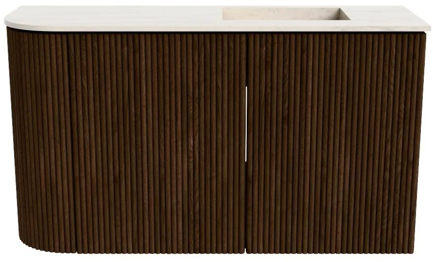 Mondiaz Joya DLux 70cm toiletmeubel ronding links walnut met wastafel faye rechts 1 kraangat meli
