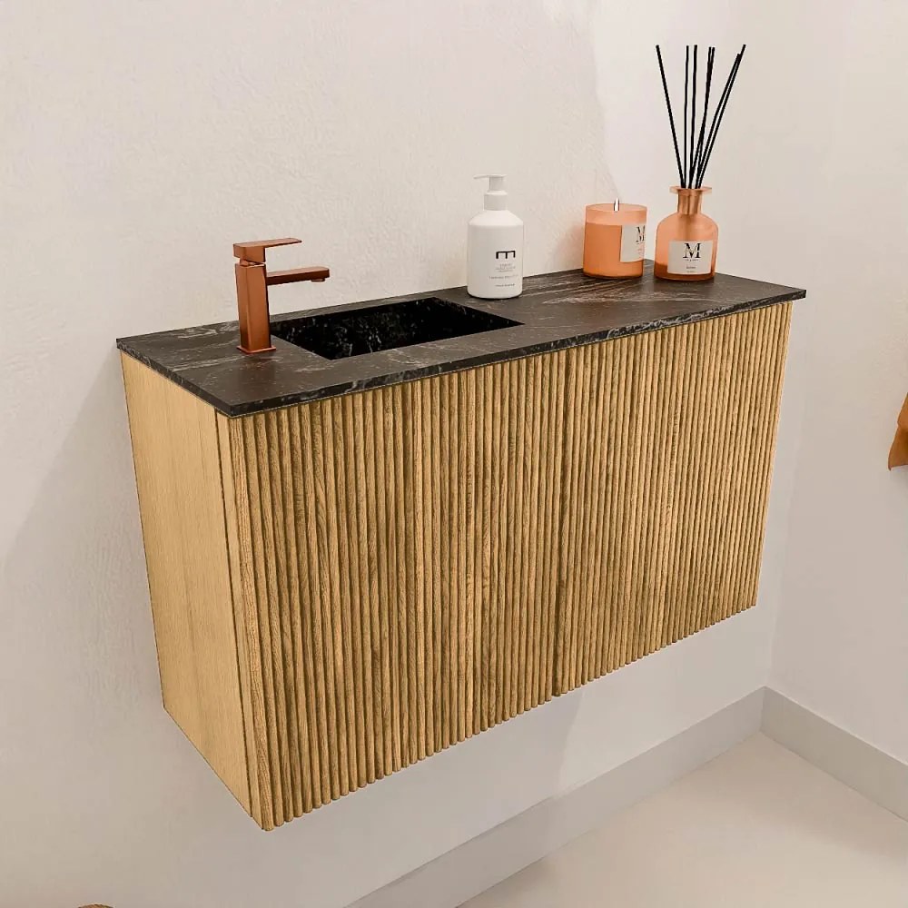 Mondiaz Joya DLux 70cm toiletmeubel oak met wastafel faye links 1 kraangat lava