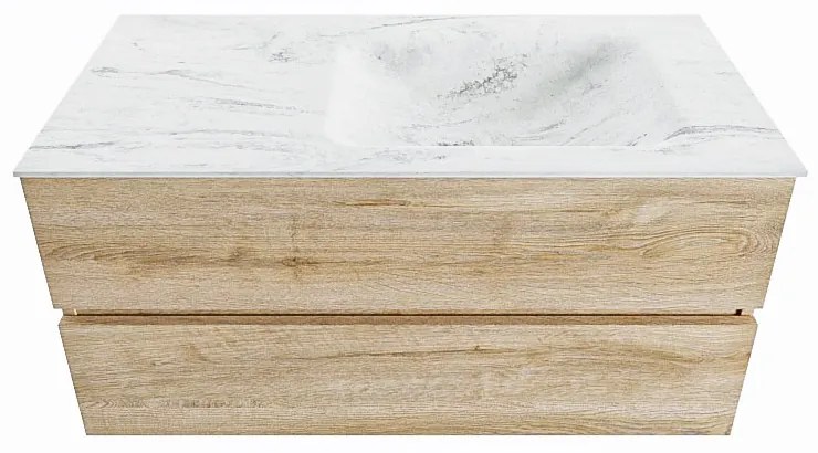 Mondiaz Vica DLux badmeubel 100cm washed oak 2 lades met wastafel opalo rechts 1 kraangat