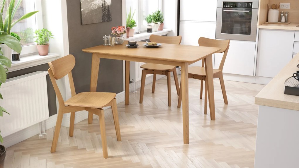 ROXY Onderstel naturel eik, 120cm/80cm - RETRO KEUKEN-/DININGTAFEL - rechthoekige houten tafel