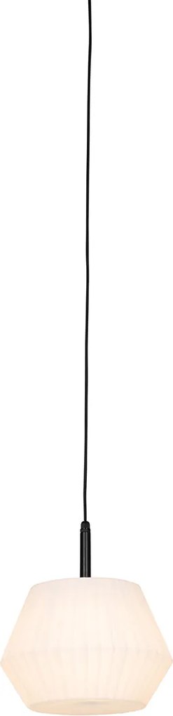 Moderne buiten hanglamp zwart met witte kap 32.9 cm IP44 - Robbert