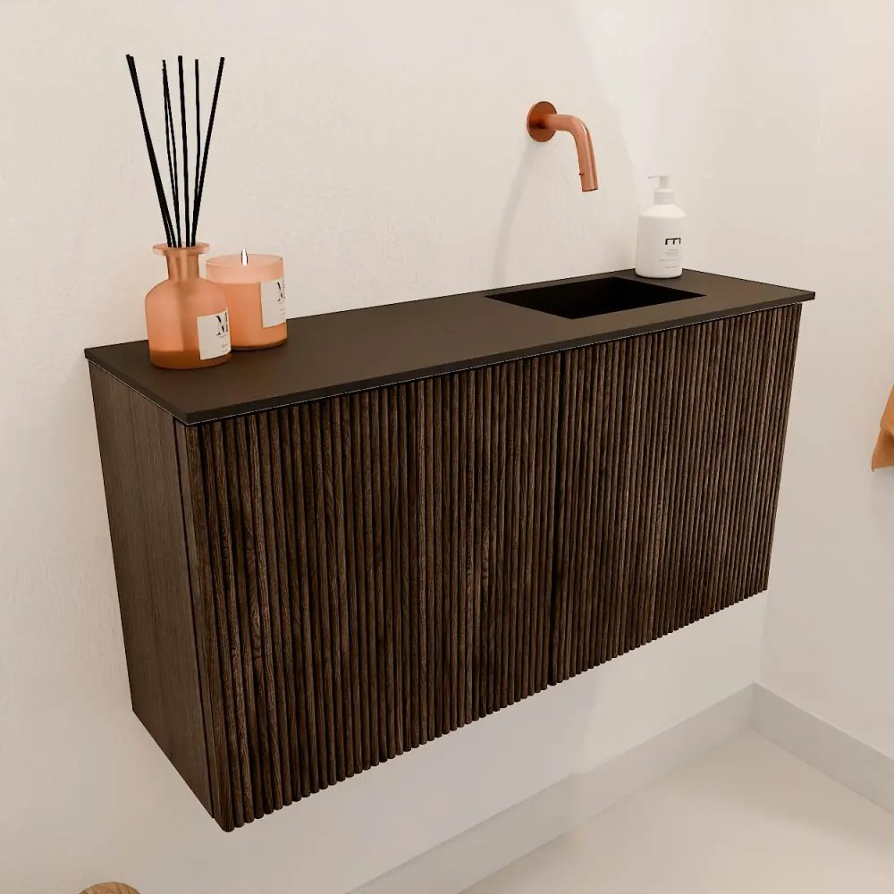 Mondiaz Joya 80cm toiletmeubel walnut met wastafel faye rechts zonder kraangat urban