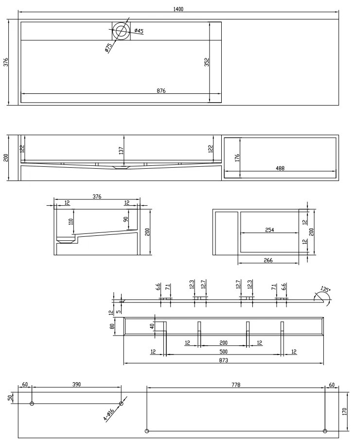 SSI Design New York wastafel Solid Surface 140x37,6x20cm