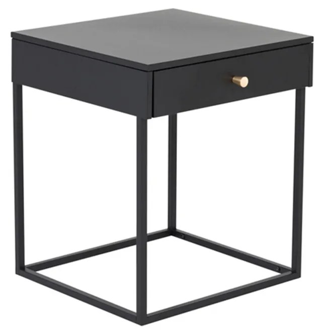 Metalen Nachtkastje Met Lade Zwart - 41x41x50cm.