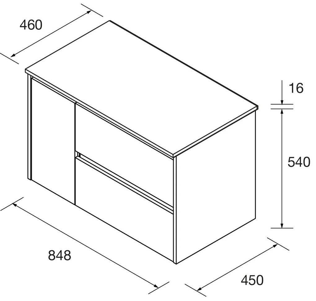 Muebles Project badmeubel 85cm met 2 lades rechts en toppaneel zwart mat