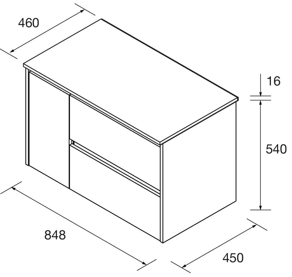 Muebles Project badmeubel 85cm met 2 lades rechts en toppaneel zwart mat