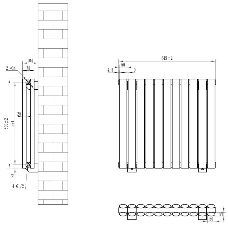 Dubbele Radiator Eastbrook Tunstall dubbele radiator 65x60cm 1010W wit mat | BIANO