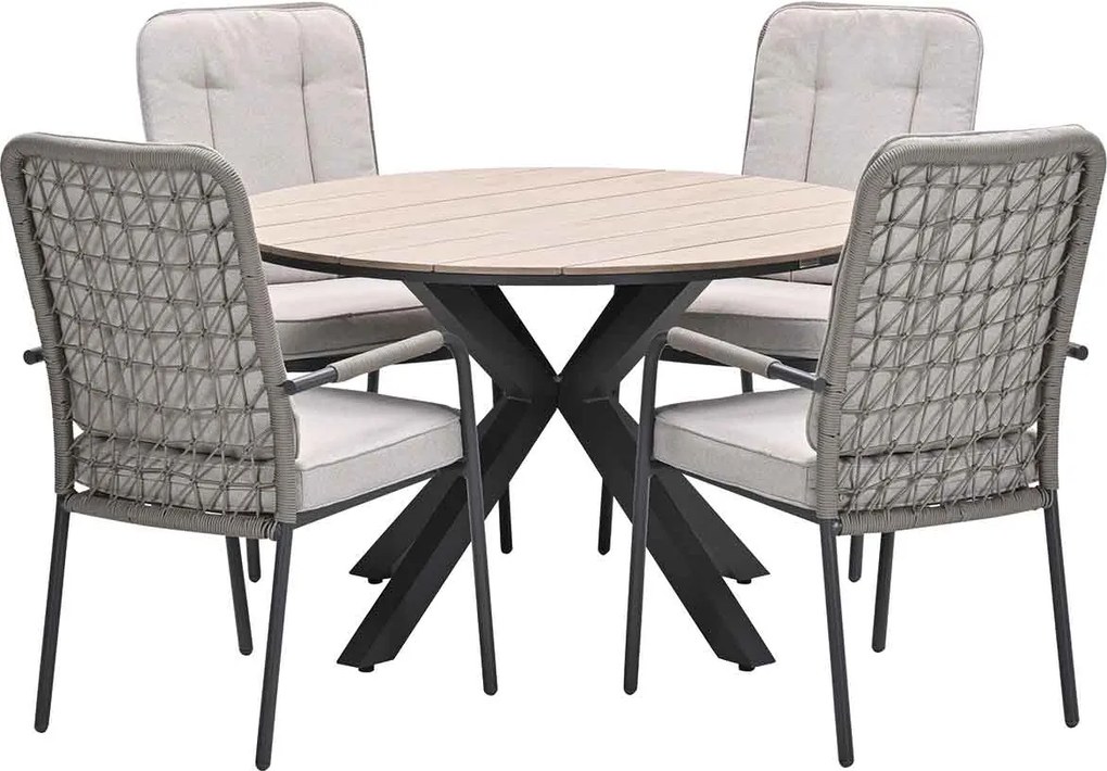 Garden Impressions Aleria tuinset 5-delig taupe - Tulli tuintafel Ø122x75 cm - light teak vironwood