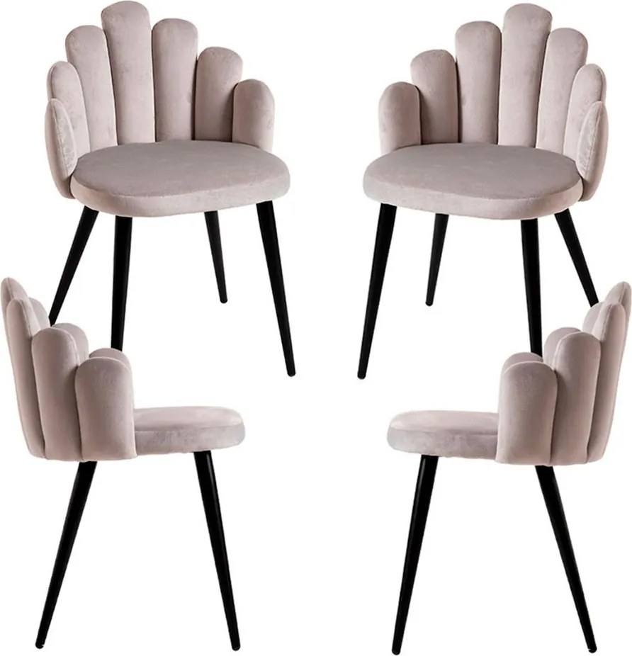 Set 4 Hand Fluwelen Stoelen Zwarte Poten