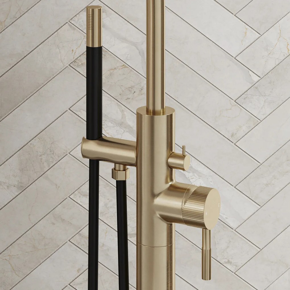 Saniclear Brass Stripes Pro vrijstaande badkraan geborsteld messing - mat goud