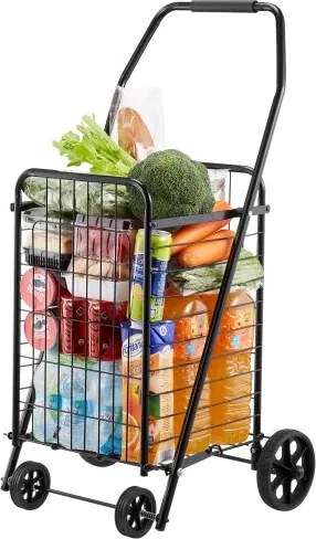 VEVOR Winkelwagen, opvouwbare winkelwagen met zwenkwielen en een laadvermogen van 40,8 kg, 39 liter winkelwagen, wasmand voor wasgoed, winkelen, kamperen, boodschappen, bagage, zwart