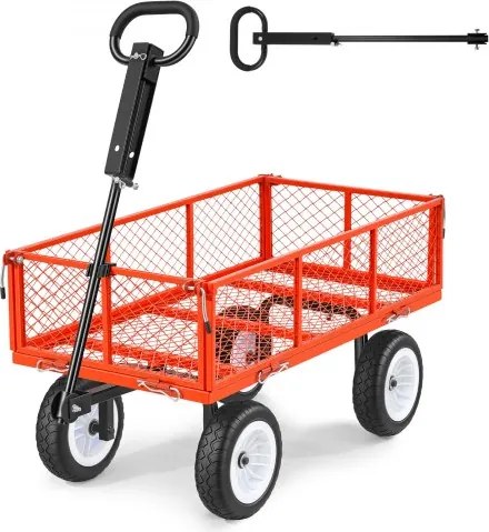 VEVOR Opvouwbare Wagen, 408,2 kg Laadvermogen, Tuinwagen met PU-banden, Handkar met Verstelbare Handgreep, Afneembare Zijpanelen, Transportwagen voor Bevestiging aan ATV of Tractor, Rood