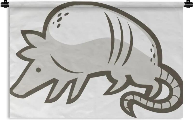 Wandkleed Gordeldier illustratie - Een illustratie van een gordeldier in grijzen lijnen Wandkleed katoen 120x80 cm - Wandtapijt met foto