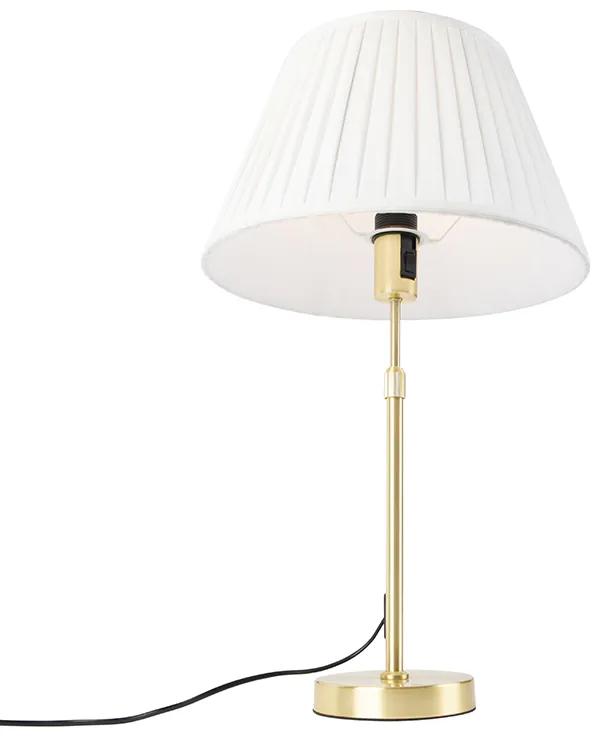 Stoffen Tafellamp goud/messing met plisse kap crème 35 cm - Parte Klassiek / Antiek E27 cilinder / rond rond Binnenverlichting Lamp