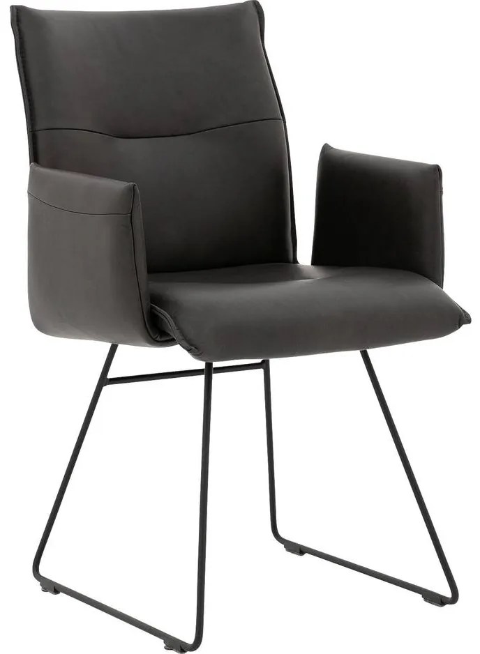 Goossens Excellent Eetkamerstoel Nica grijs leer met armleuning en Sledevoet,, modern design