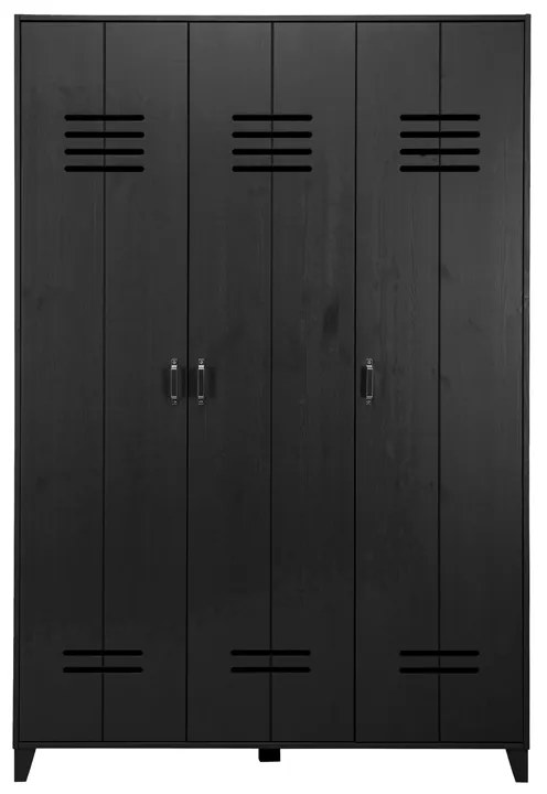 Vtwonen Locker Lockerkast 3-deurs Zwart - 123x40x186cm.