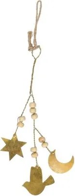 Hanger, brass, vogel, maan, ster, 15 cm