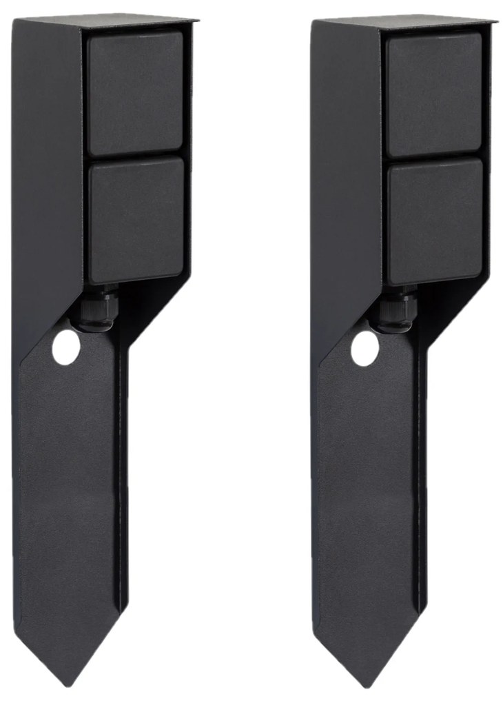 Set van 2 Buitenstopcontact Double Spike Tuinstopcontact Zwart