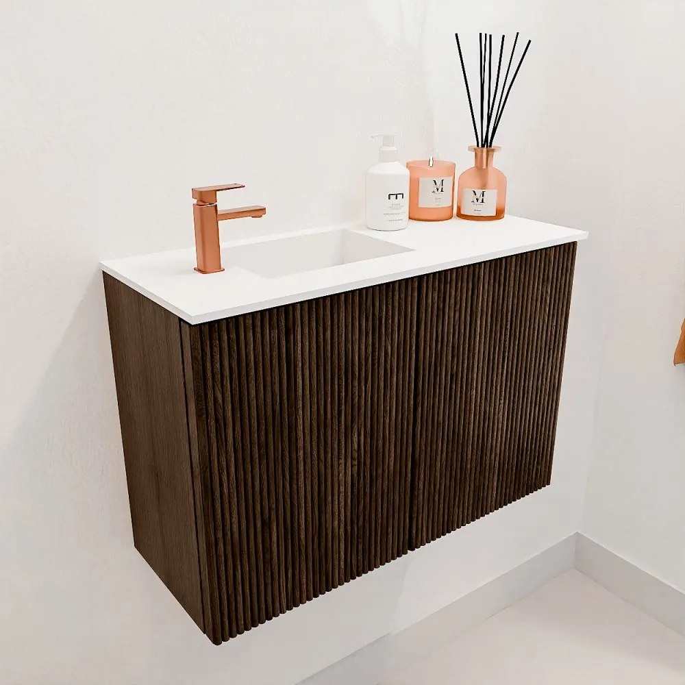Mondiaz Joya 60cm toiletmeubel walnut met wastafel faye links 1 kraangat talc
