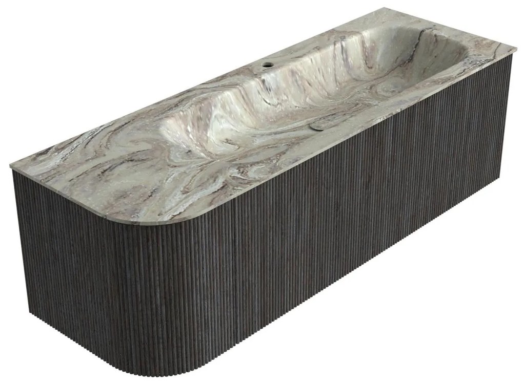 Mondiaz Kurve-dlux 135cm badmeubel ronding links shadow met 1 lade en deur en wastafel big medium kraangat rechts glace
