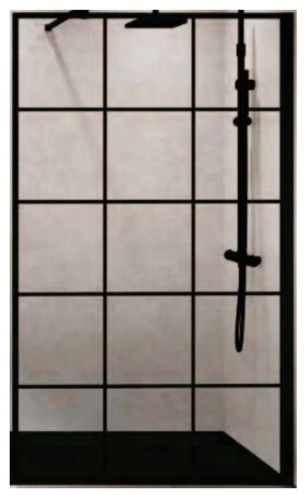 Inloopdouche Novellini Kuadra H Squares 100x200 cm Helder Glas Mat Zwart Raster