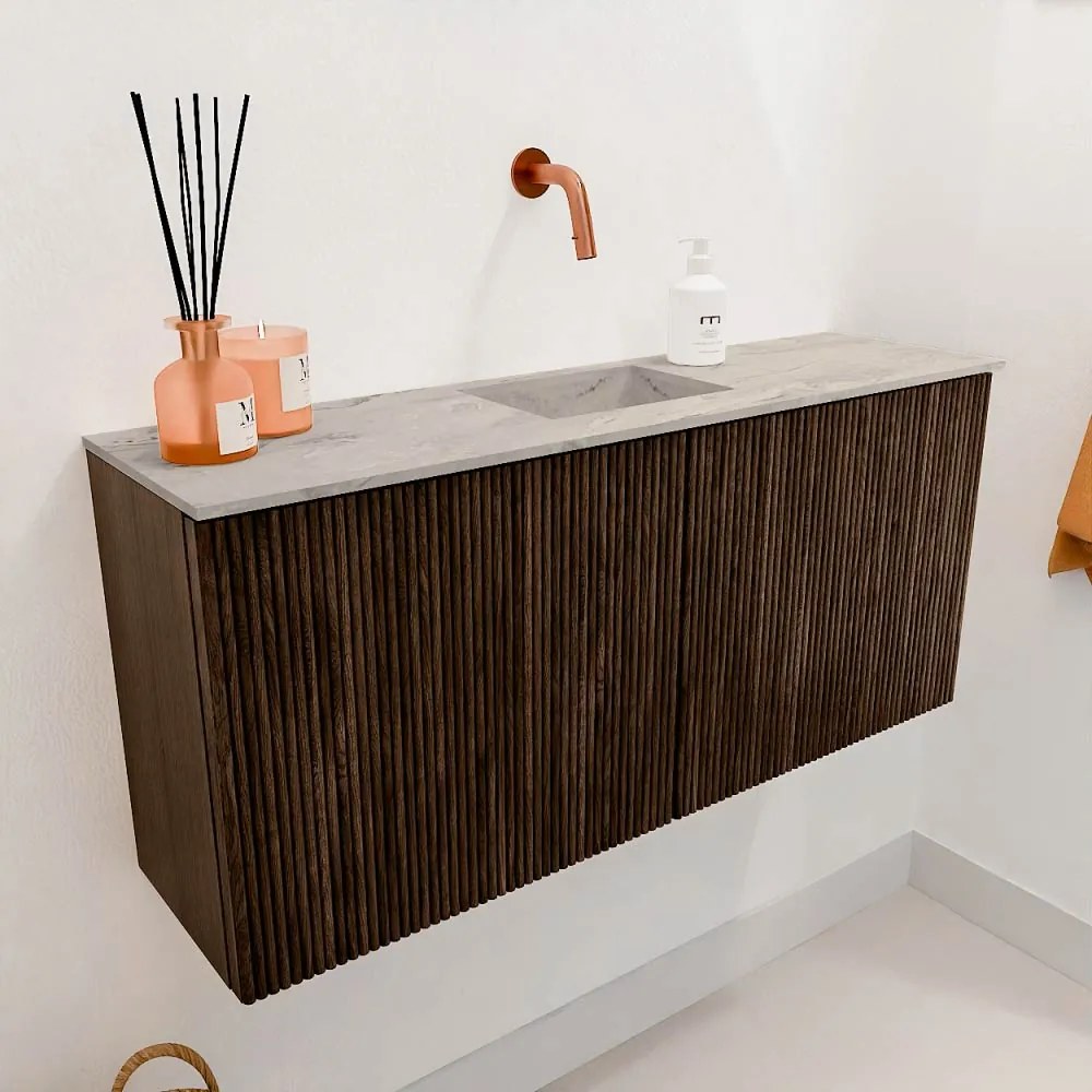 Mondiaz Joya DLux 90cm toiletmeubel walnut met wastafel faye midden zonder kraangat glace