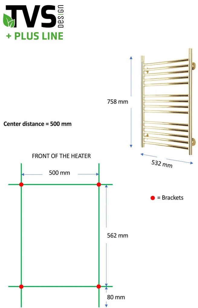 TVS Design Plus handdoekradiator goud gepolijst 199W 76x53cm