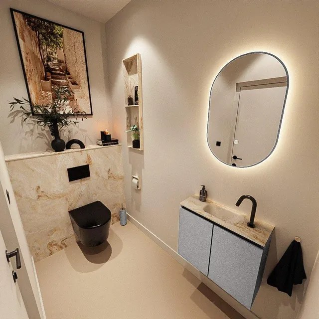 MONDIAZ TURE-DLUX 60cm toiletmeubel Plata. EDEN wastafel Frappe positie midden. Met 1 kraangat. TUREDX60PLAM1FRA