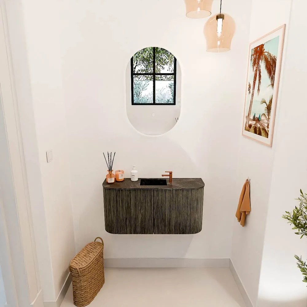 Mondiaz Joya DLux 85cm toiletmeubel ronding links/rechts shadow met wastafel faye midden 1 kraangat lava