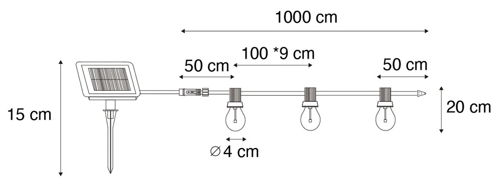 Buiten lichtsnoer 10m incl. LED 10-lichts RGBW solar - Russell Modern IP44 Buitenverlichting