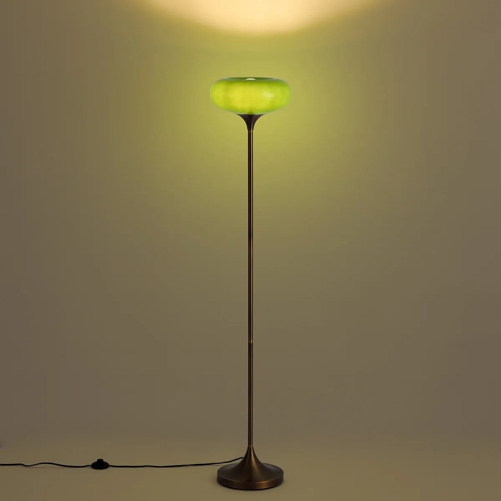 Retro vloerlamp donker brons met groene glazen kap 150cm - Glaze