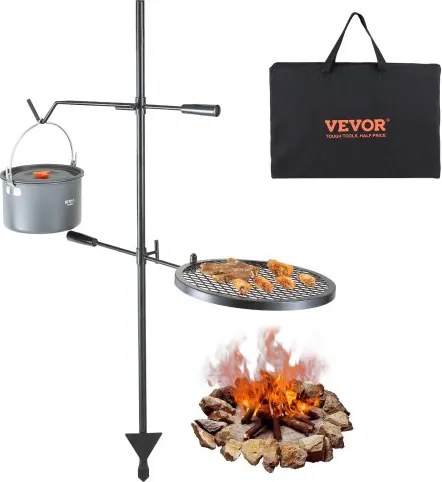 VEVOR Rotisserie Draaibare Grill Staal 360 x 360 mm, Houtskoolgrill Dubbele Lagen Grillrooster Grillframe Draagvermogen 6 kg 300 ℃ Vrijstaande Spit Roast Grill BBQ Grill Grillkar Barbecue Buiten