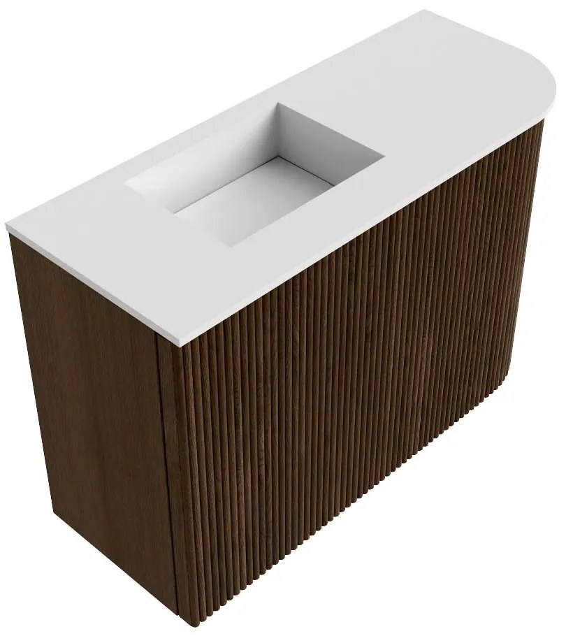 Mondiaz Joya 60cm toiletmeubel ronding rechts walnut met wastafel faye links 1 kraangat talc